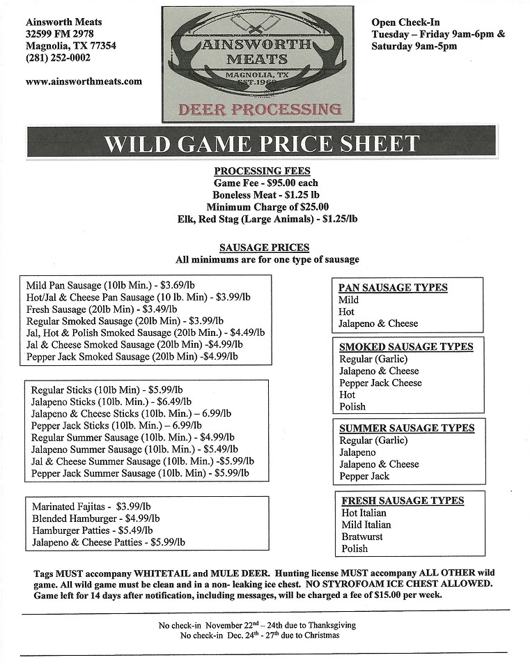 Ainsworth Meats Game Processing Magnolia, Texas